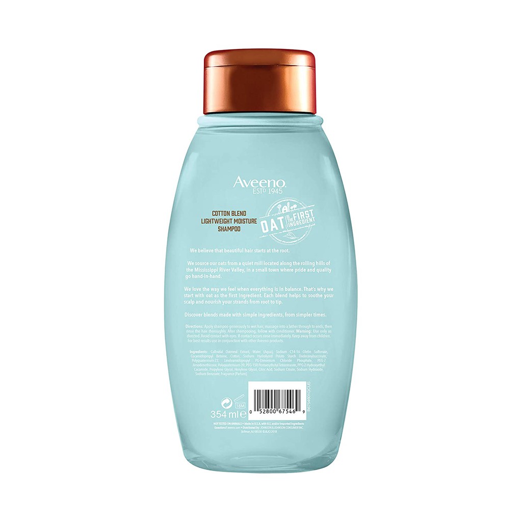 Dầu gội/xả tóc thiên nhiên Aveeno Cotton Blend Sulfate-Free for Light Moisture & Soothed Scalp 354ml