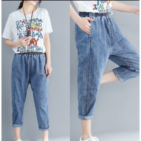 G978 Quần bò big size freesize dáng 9 phân cạp chun thoải mái thiết kế đơn giản thanh lịch