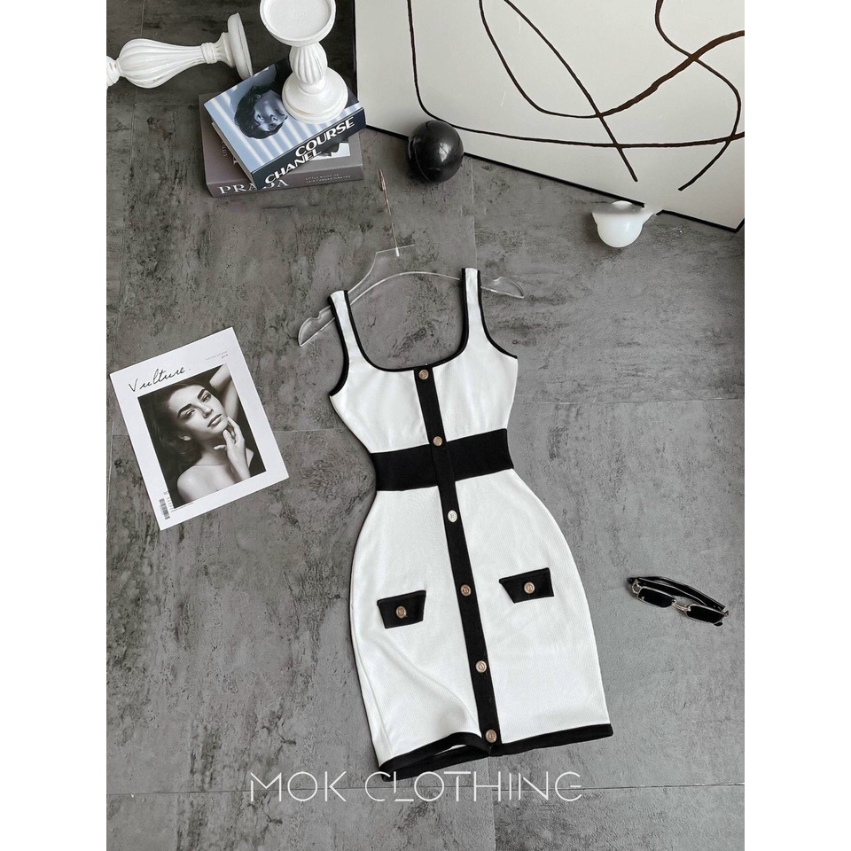 đầm gân body đính nút kiểu 2S