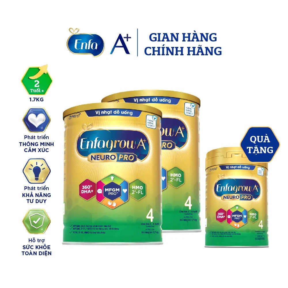 Tặng kèm 1 chai giữ nhiệt đựng nước - Bộ 2 Lon Sữa bột Enfagrow A+ 4 Với DHA Và MFGM Cho Trẻ Từ 2-6 Tuổi – Lon 830g