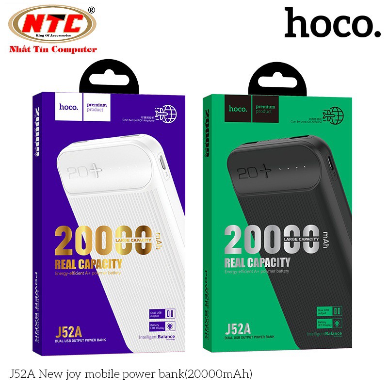 Pin sạc dự phòng Hoco J52A New joy 20000mAh lõi Li-Polymer 2 cổng sạc Output max 2A - Hàng Chính Hãng