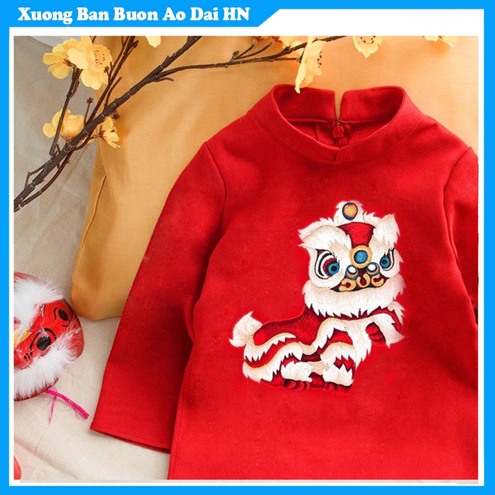 Áo Dài Bé Trai Thêu Kỳ Lân, ao cach tan  thiet ke tet