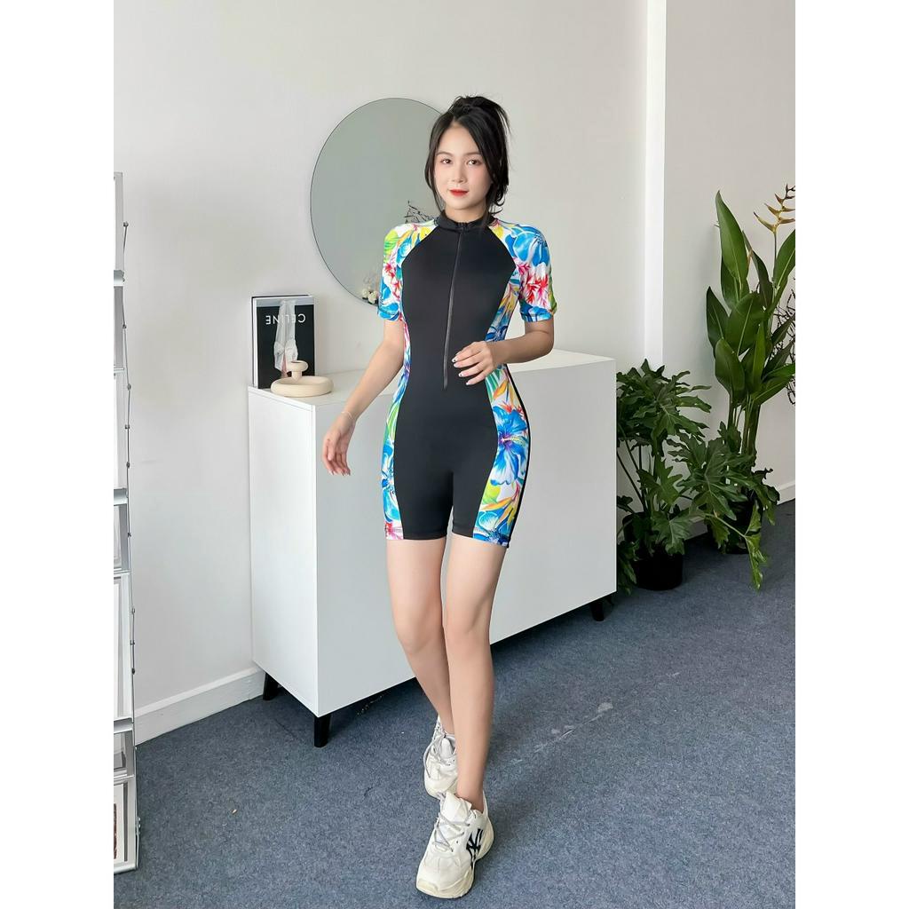 Bikini Bộ Đồ Bơi Nữ Liền Thân Đùi Tay Ngắn Freesize Dưới 55kg Bin Sports BHV215