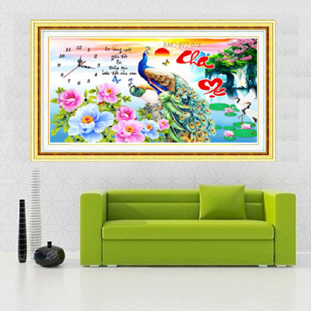 ⚡SIÊU SALE⚡ Tranh đính đá Cha Mẹ Đồng Hồ LG-1504 vs254 - Kích thước 75x45cm