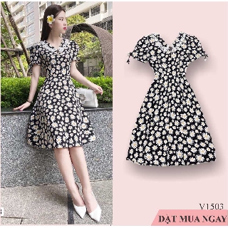 Váy đen hoa cúc trắng V1503 - Mặc đi biển - Đi chơi - dạo phố cực sang