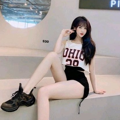 Sét 3 món áo cổ tim nhíu ngực và quần dây rút 2 bên