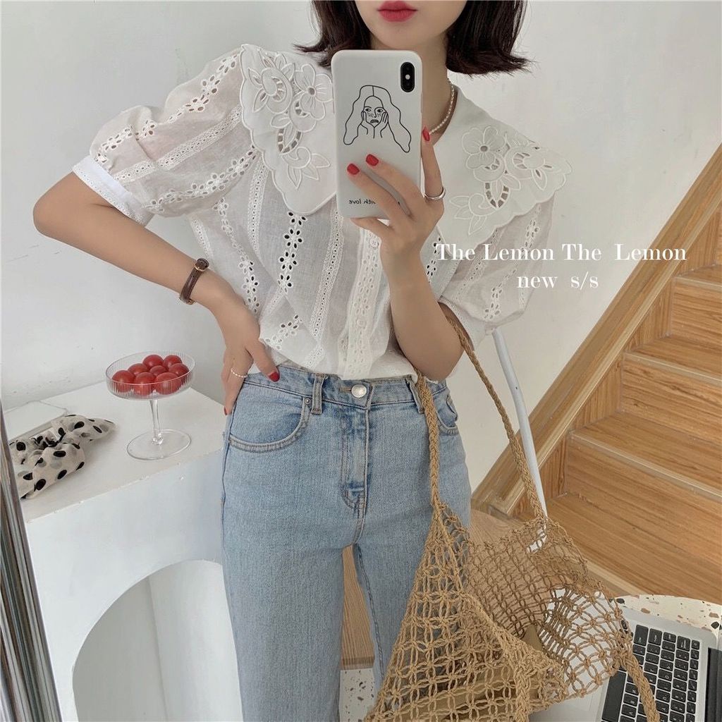 Áo Sơ Mi Trắng Thêu Hoạ Tiết Quả Chanh Trẻ Trung Xinh Xắn