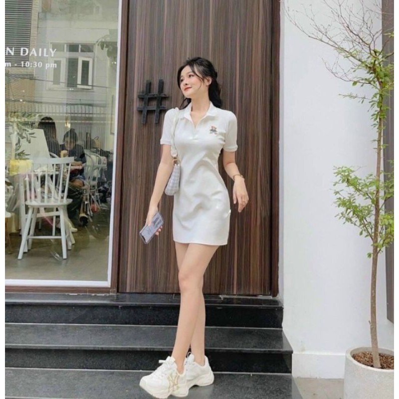 Đầm thêu gấu dáng chữ A chất vải thun tici dày dặn hàng y hình kèm ảnh thật shop chụp ( free size từ 40-53kg)