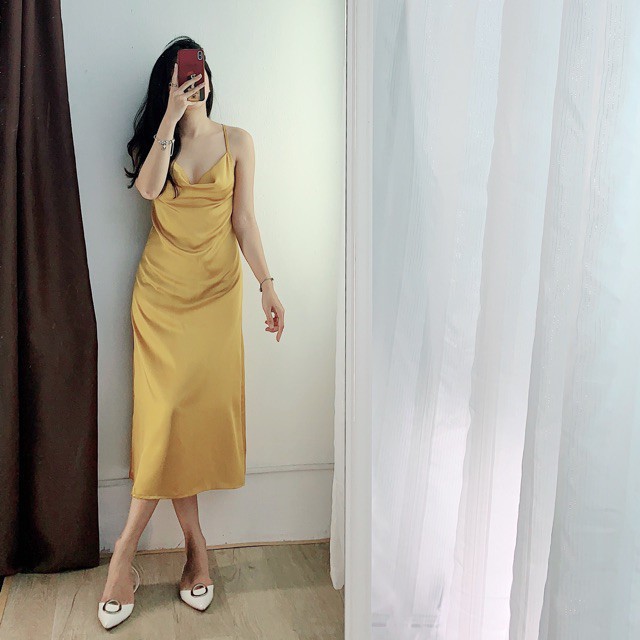 Image result for đầm lụa 2 dây