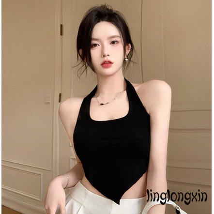 ♧Fh♂Áo Lửng Hai Dây Cổ Yếm Hở Lưng Màu Sắc Trơn Cho Nữ