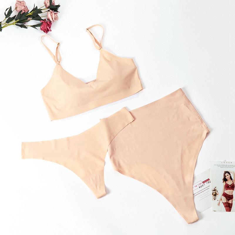 Set đồ lót VARSBABY 3 món gồm áo ngực + quần lót vải lụa lạnh không đường may cho nữ