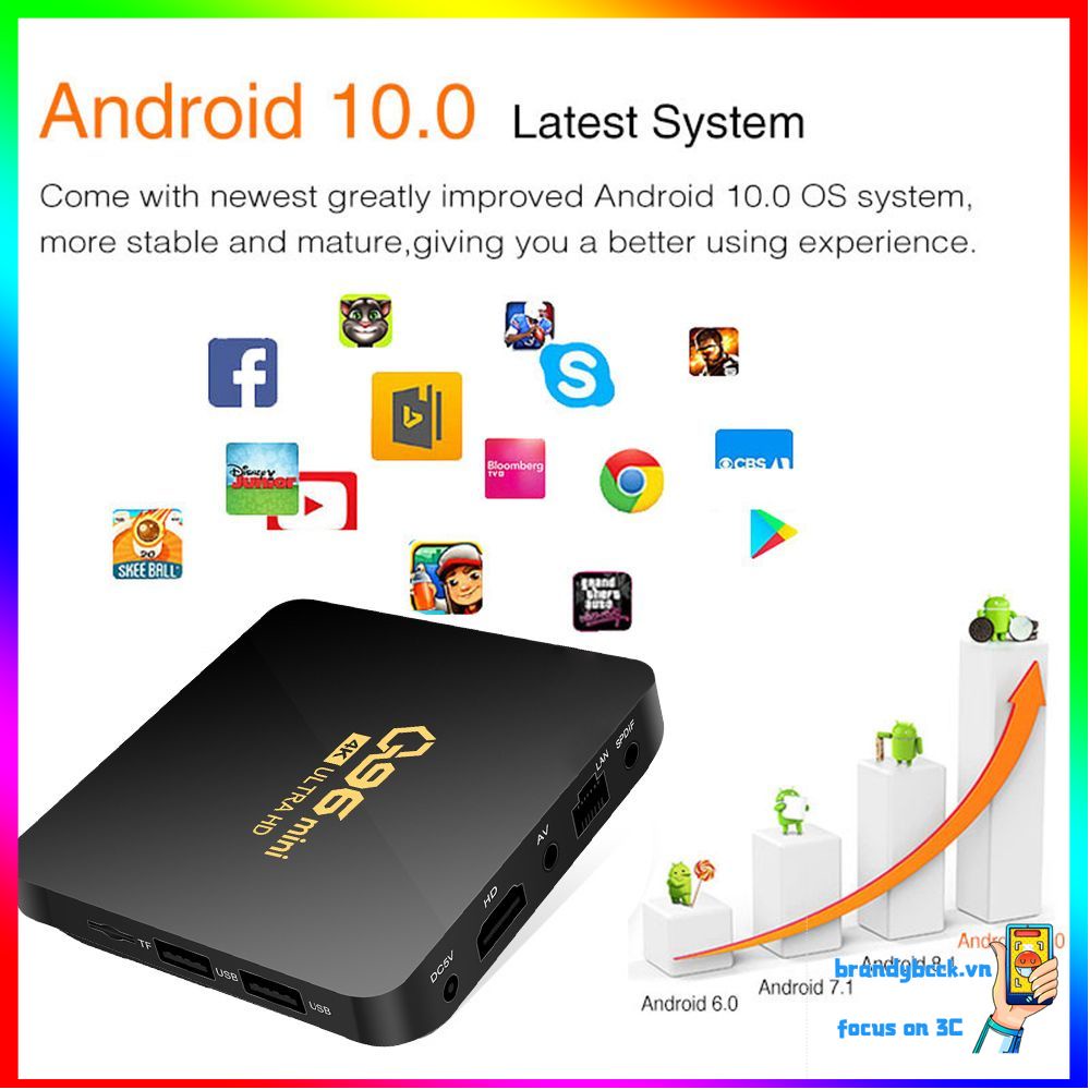 Đầu TV box Q96 mini Android 10.0 S905L L I T 2.4G WIFI 4K 4GB + 64GB ChấT LượNg Cao
