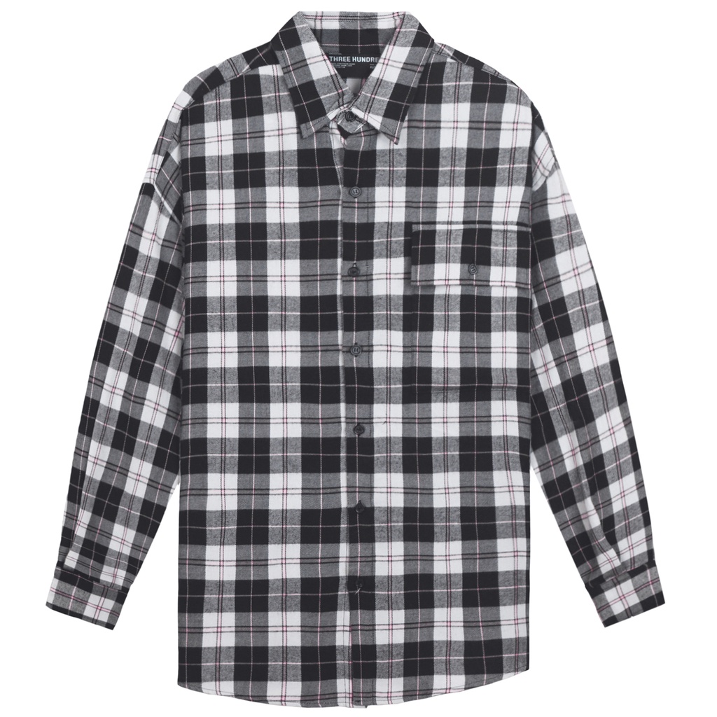 Áo Sơ Mi Flannel Màu Trắng Sọc Hồng Form Rộng Thoải Mái Chất Liệu Cotton Thoáng Mát