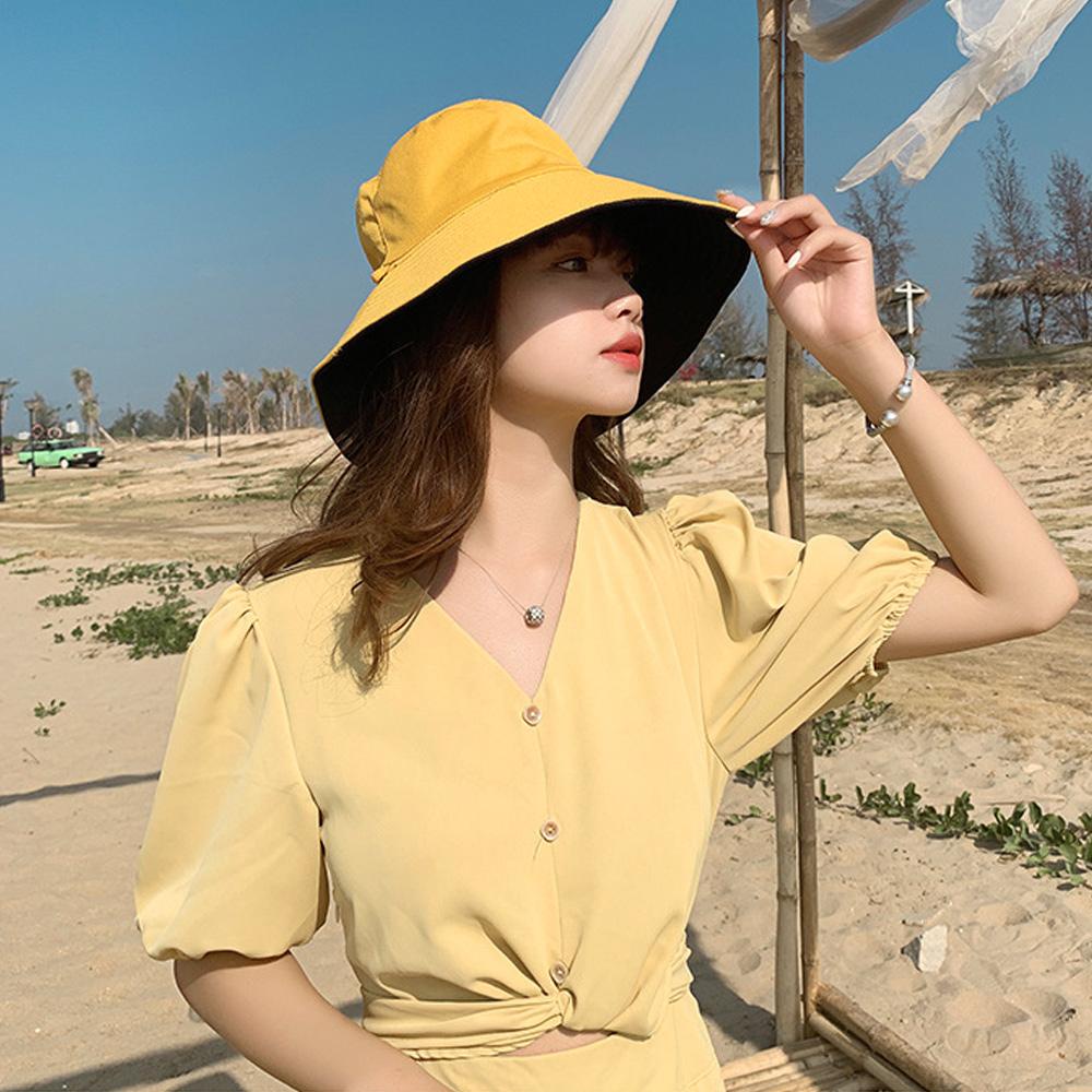 Nón Tai Bèo Hai Mặt Chống Tia UV Vành Rộng Có Dây Đeo Thời Trang Xuân Hè