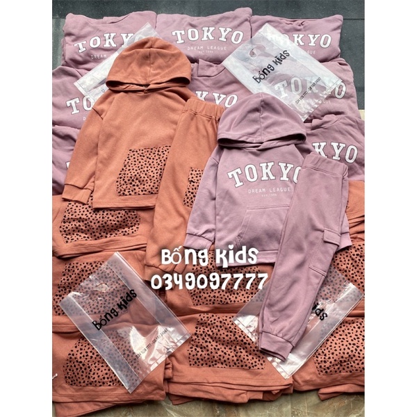 Bộ Nỉ Hoodie Bé Gái TúiKangaroo HaM