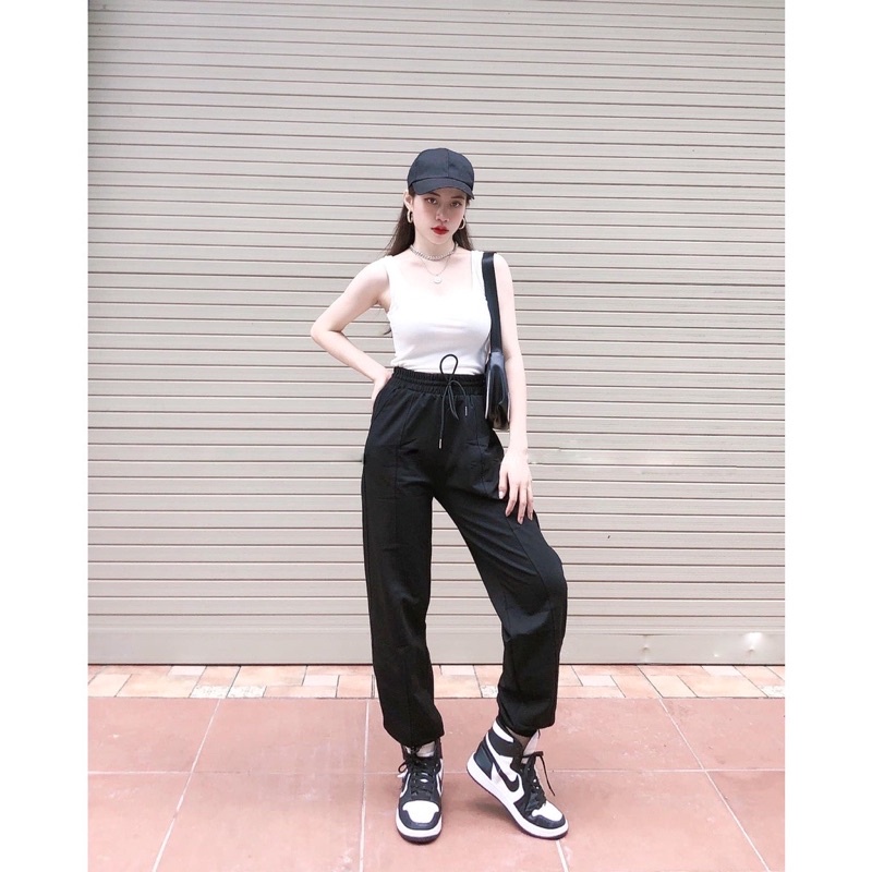 Quần Jogger Cạp chun bo gấu DÁNG BOM Có gân - Chất nỉ da cá co gãn nhẹ, mềm mịn