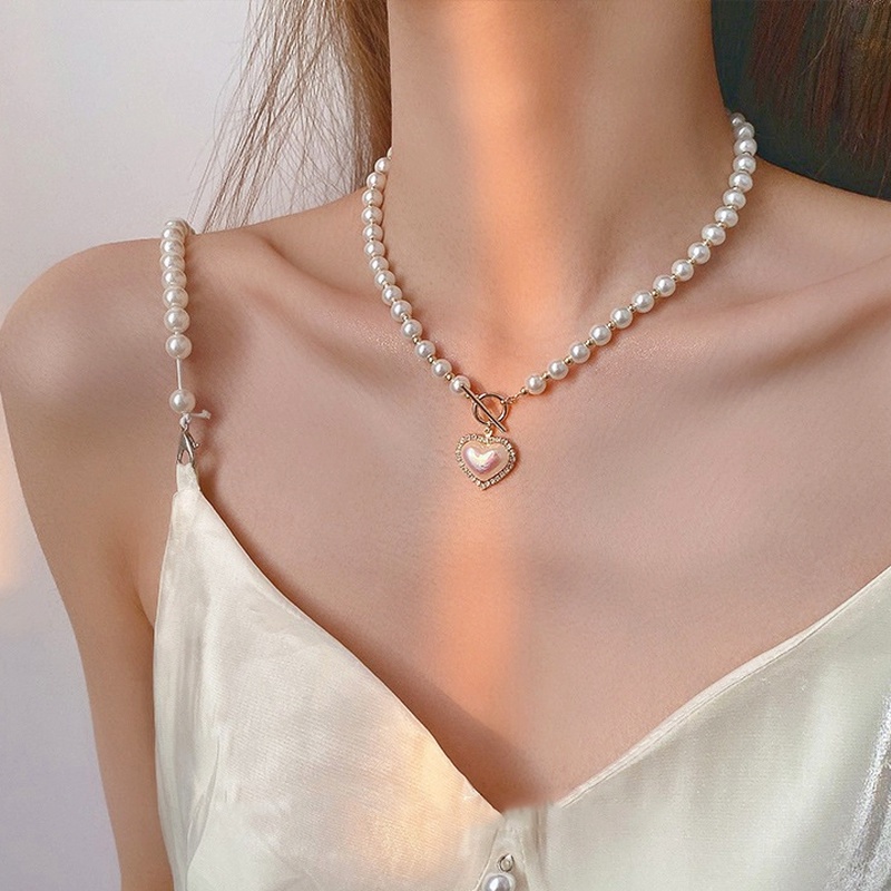 Vòng Cổ/Vòng Cổ Mặt Vỏ Sò/Trái Tim Đính Ngọc Trai Tinh Tế Thanh Lịch Cho Nữ