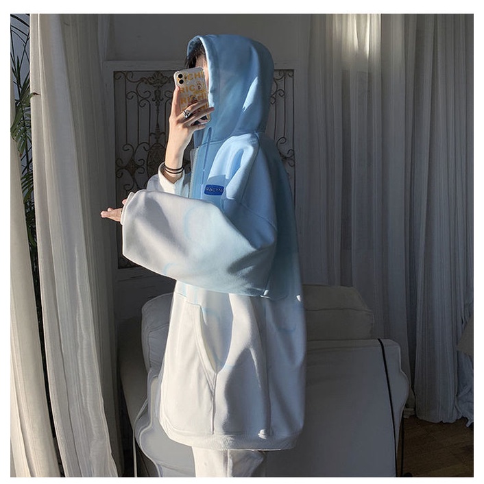 Áo Hoodie Nhuộm Màu Gradient Dáng Rộng Thời Trang Xuân Thu Cho Nam