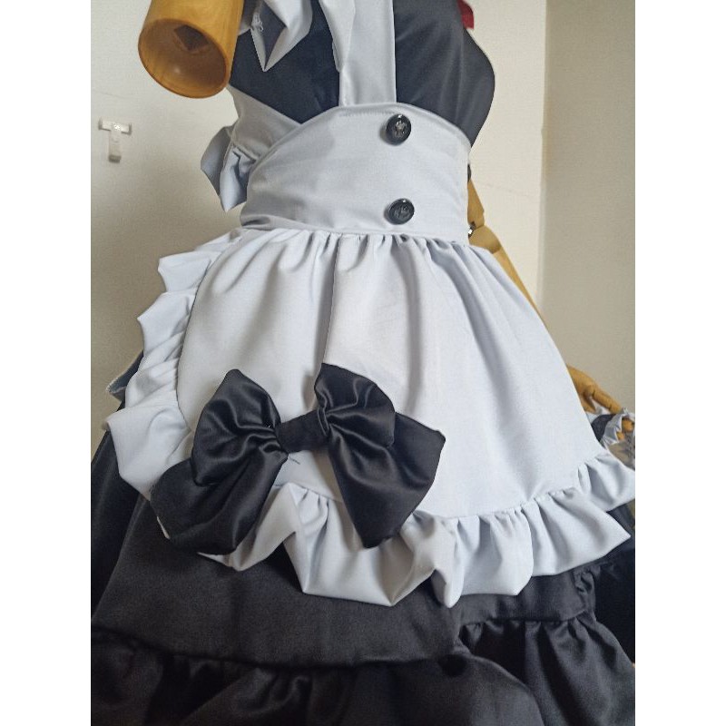 Trang phục váy hầu gái dáng ngắn bèo nơ đen