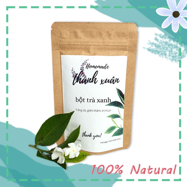 Bột trà xanh nguyên chất sấy lạnh, sản phẩm handmade, mặt nạ tự nhiên, sáng da, giảm thâm