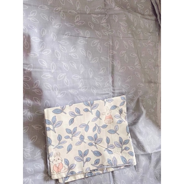 Shinbedding_ Set Bộ Vỏ Cotton Living Thỏ Ăn Lá Siêu Dễ Thương, Chất Liệu Mềm Mát,Thấm Hút Mồ Hôi
