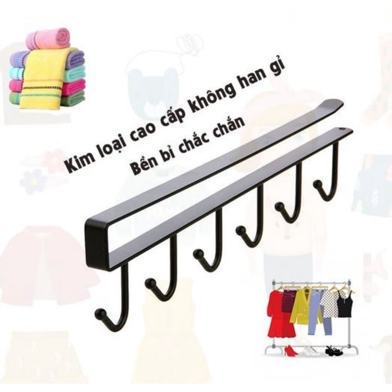 Giá treo 6 móc đồ dùng nhà bếp, giá treo 6 móc cài tủ