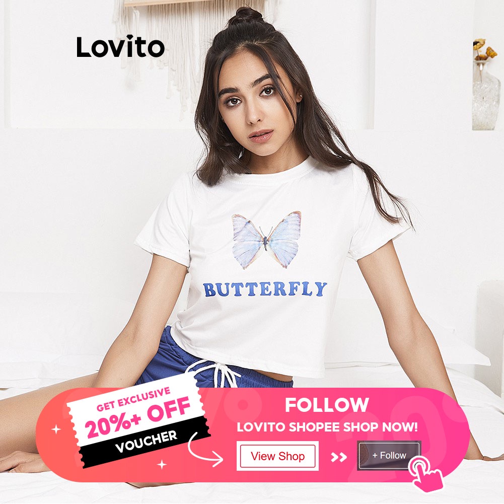 Áo croptop Lovito in hình bướm thời trang L02004 (Màu trắng) | BigBuy360 - bigbuy360.vn
