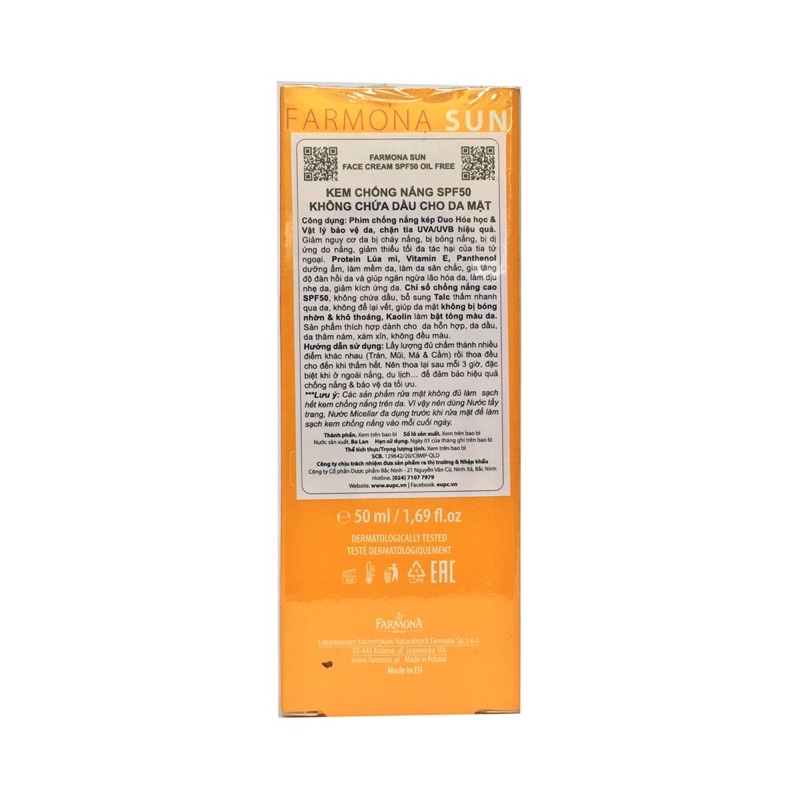 Kem chống nắng Farmona Sun Oil Free SPF 50+