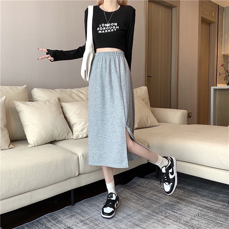 Chân váy midi xẻ tà dài lưng cao, Chân váy dài ulzzang công sở M825 | BigBuy360 - bigbuy360.vn