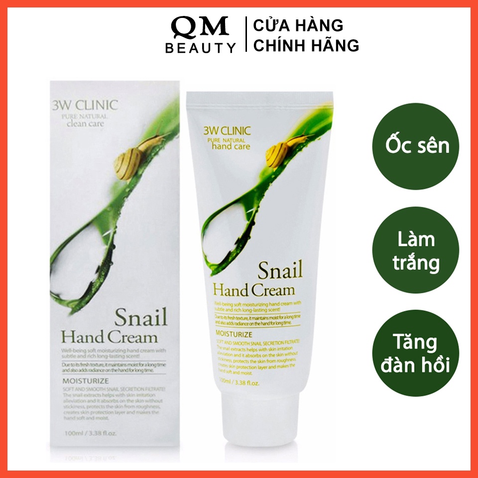 Kem dưỡng da tay 3W Clinic Snail Hand Cream 100ml dưỡng ẩm làm mềm da Hàn Quốc