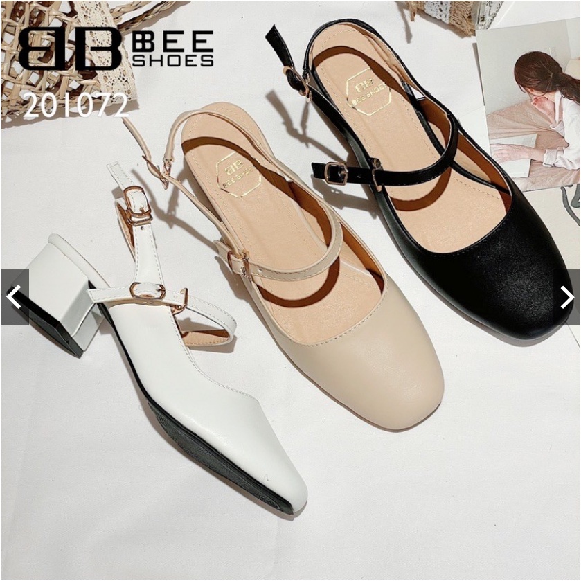 GIÀY BÚP BÊ BEESHOES DA MỀM MŨI VUÔNG - GIÀY BÚP BÊ ĐẾ CAO 3CM CÓ SẴN ĐEN - TRẮNG - BE