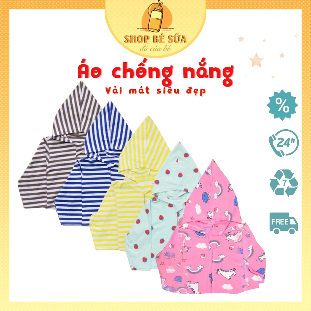 Áo Chống Nắng Cho Bé - Vải Cotton 100%, Áo Khoác Có Mũ ( 5-20kg)