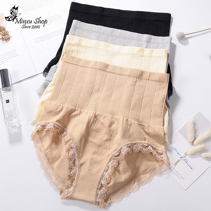 Quần lót nâng mông lưng cao, cạp cao gen bụng, quần lót nữ viền ren quyến rũ Minxu Shop 3112