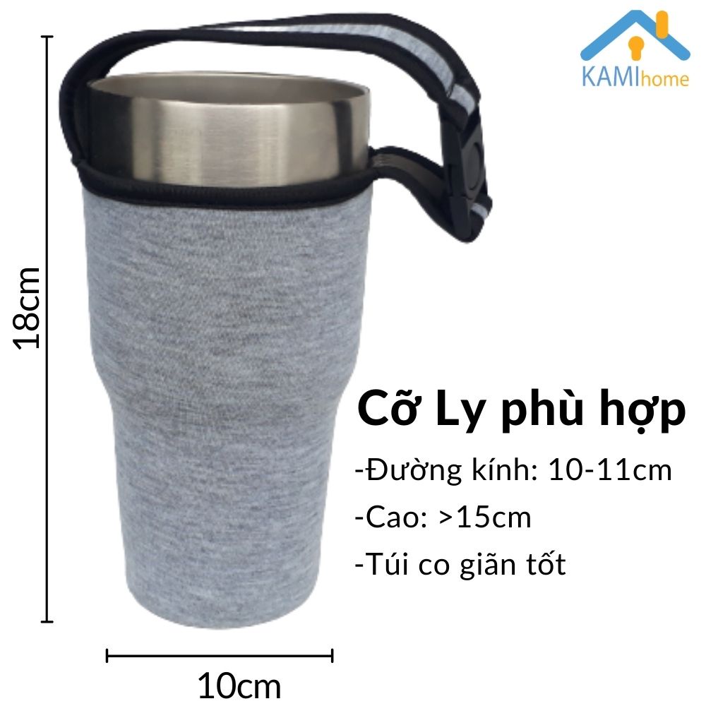 Túi đựng bình ly giữ nhiệt cỡ Lớn vải co giãn có quai xách 10x18cm (Chọn màu) Kami22035