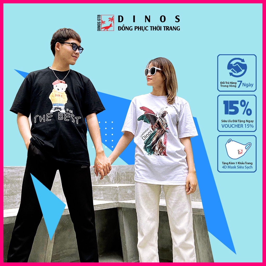 Áo thun cổ tròn màu trắng in Local Brand form rộng - Áo thun Nam/Nữ unisex Dinos