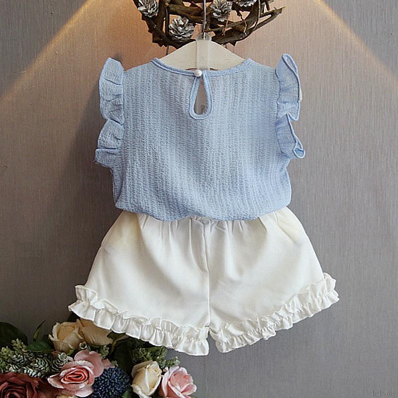 Summer Baby Girls Pearl Sleeveless Chiffon Vest Tops+Shorts Suits Casual Outfits Sets