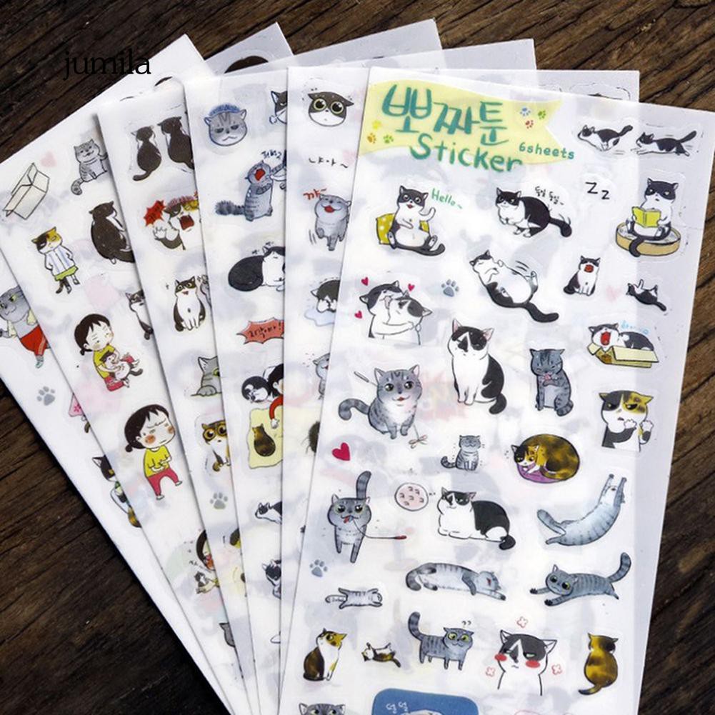 Set 6 tấm hình dán trang trí nhật ký hình về mèo đáng yêu