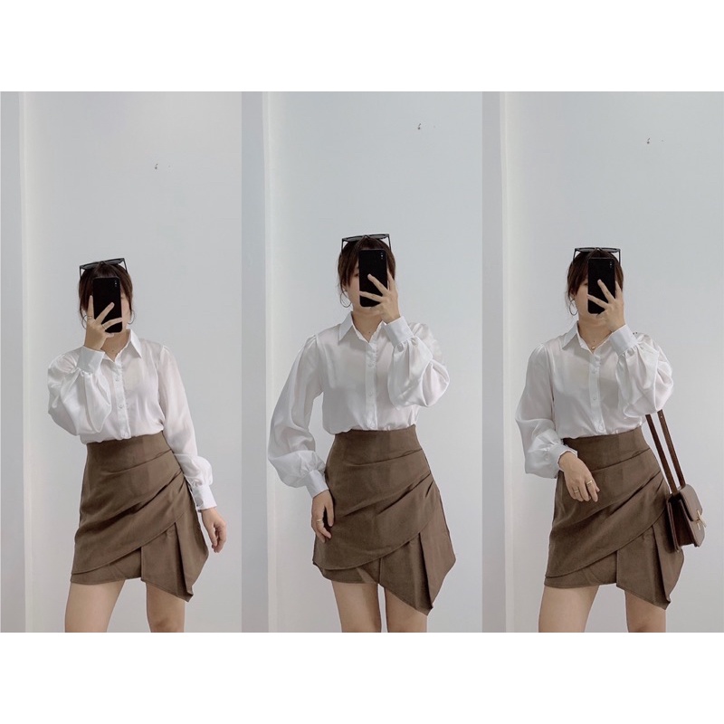 Áo sơ mi lụa tay phồng