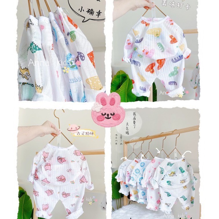 Bộ Cotton Giấy Dài Tay Khuy Vai Cho Bé Từ 4-14Kg, Bộ Đồ Cotton Giấy Dài Tay Bốn Mùa Hàng Đẹp