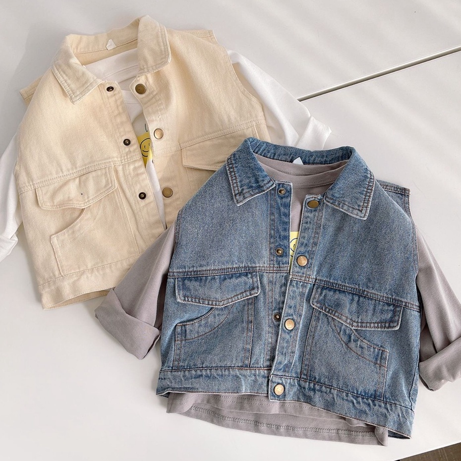 Áo Gile cho bé trai và bé gái, áo jeans cao cấp phong cách_T4