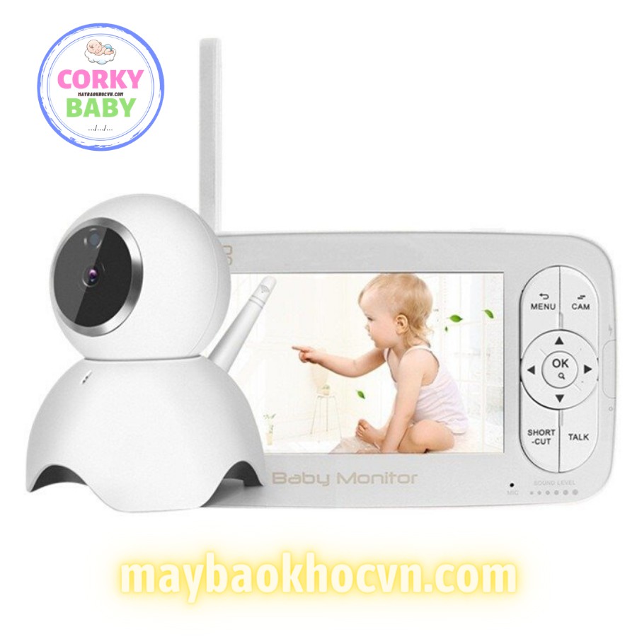 Máy báo khóc Corky Baby MBK801 – 5.0inh. Siêu Phẩm tầm nhìn bao quát với camera xoay 360