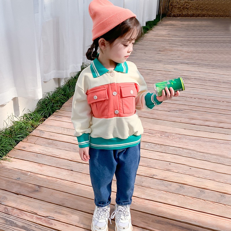 Áo Khoác Sweater Dệt Kim Cổ Bẻ Tay Dài Kiểu Hàn Quốc Thời Trang Mùa Thu 2021 Cho Bé Gái