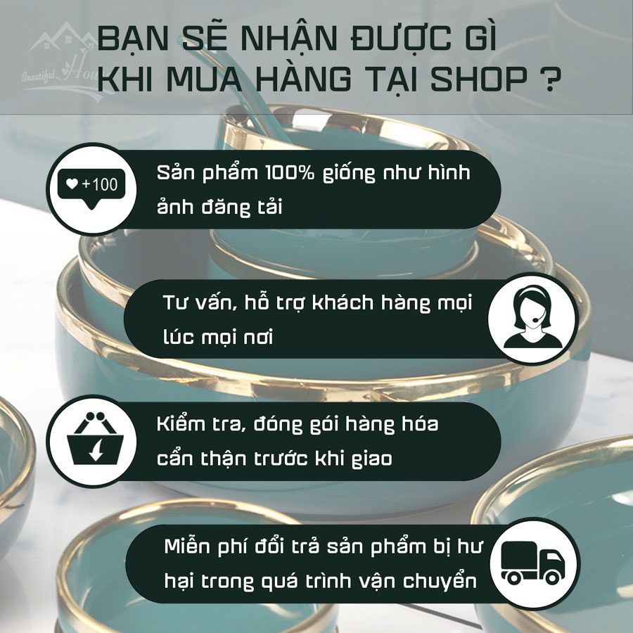 [LẺ CHI TIẾT] Bộ Bát, Đĩa Sứ Màu Xanh Cổ Vịt - Sứ Cẩm Thạch Viền Vàng 24k Sang Trọng