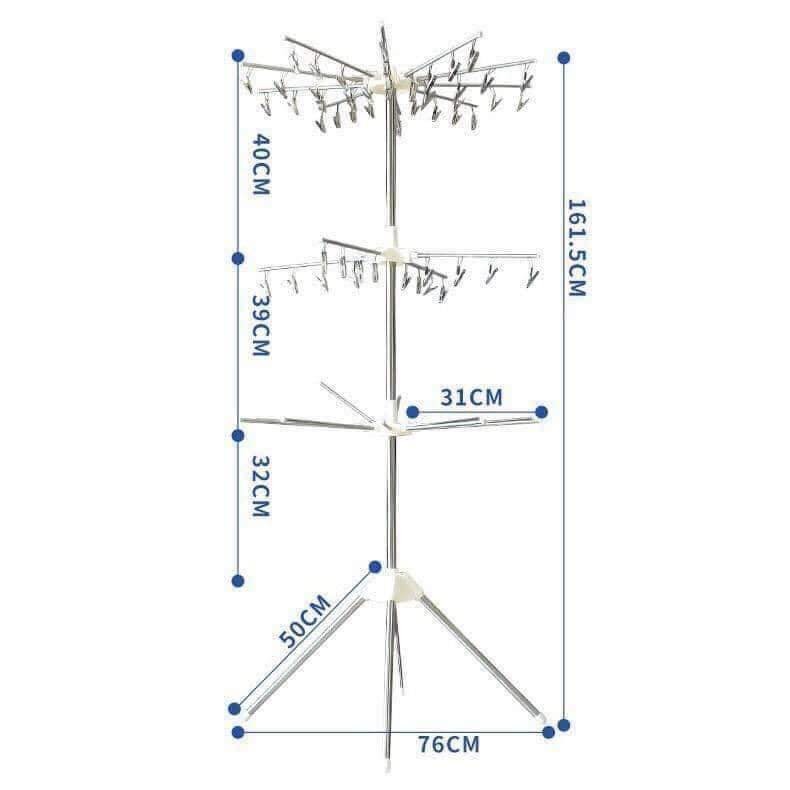 Cây phơi đồ thông minh đa năng CAO CẤP inox 3 tầng phù hợp treo đồ cho bé + tặng kèm 56 kẹp phơi đồ