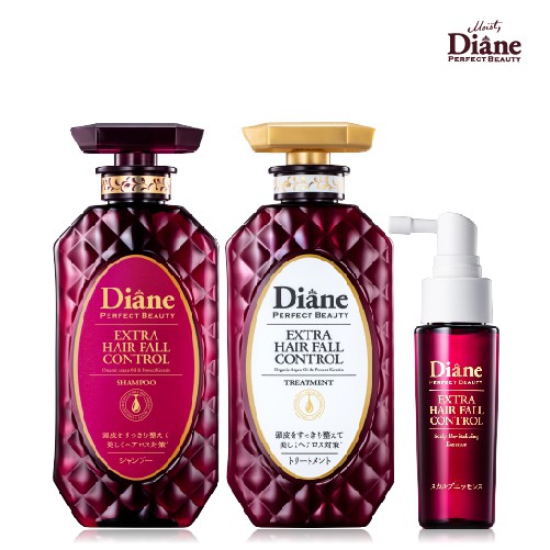 Combo dầu gội xả + tinh chất dưỡng tóc dành cho tóc gãy rụng, nhiều gàu Moist Diane Extra Hair Fall Control 450mlx2