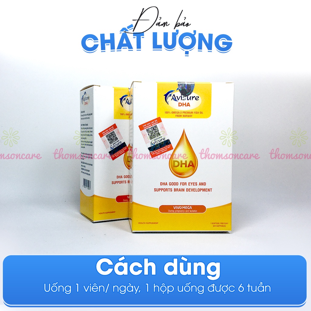 Bổ sung DHA cho mẹ bầu, bổ mắt, tốt cho não bộ từ dầu cá tự nhiên Avisure DHA Hộp 40 viên cho phụ nữ mang thai