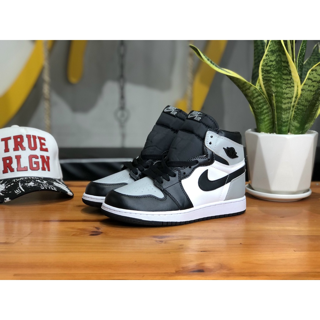 Giày Sneaker Jordan 1 High Xám Đen Cao Cấp Fullbox, GIày thể thao nam nữ jordan 1 cổ cao đen xám SC da nhăn, cực êm