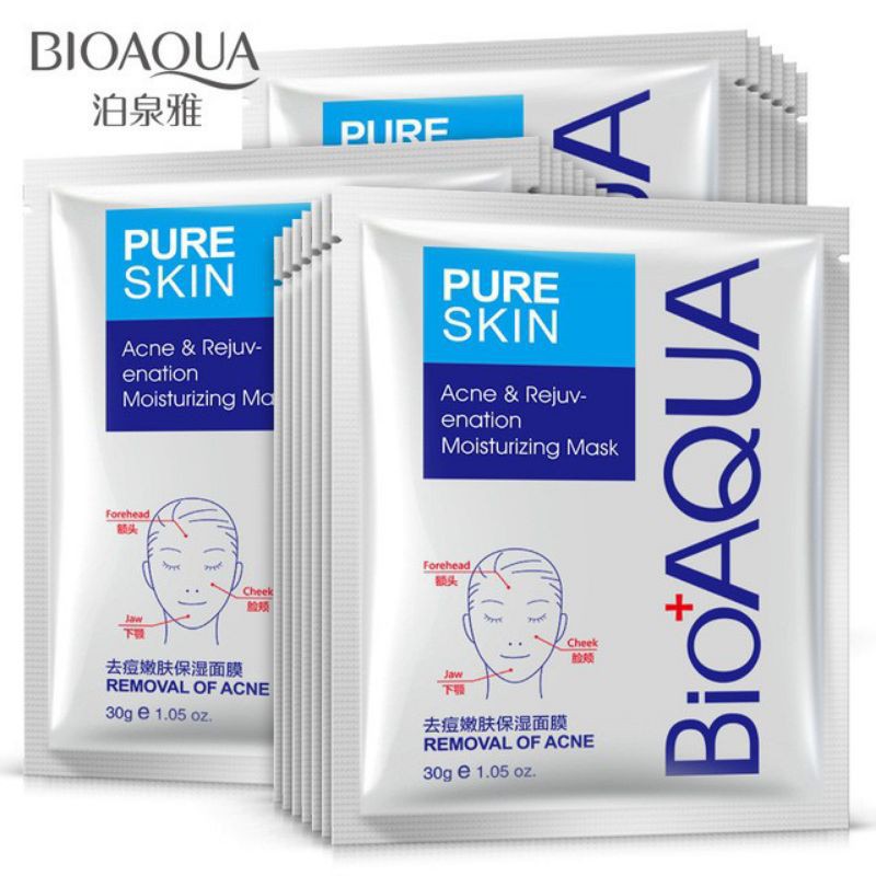 Mặt Nạ Ngừa Mụn Pure Skin BIOAQUA, Ngăn Ngừa Mụn Đỏ, Trứng Cá, Cám, Kiềm Dầu Mask Nội Địa Trung