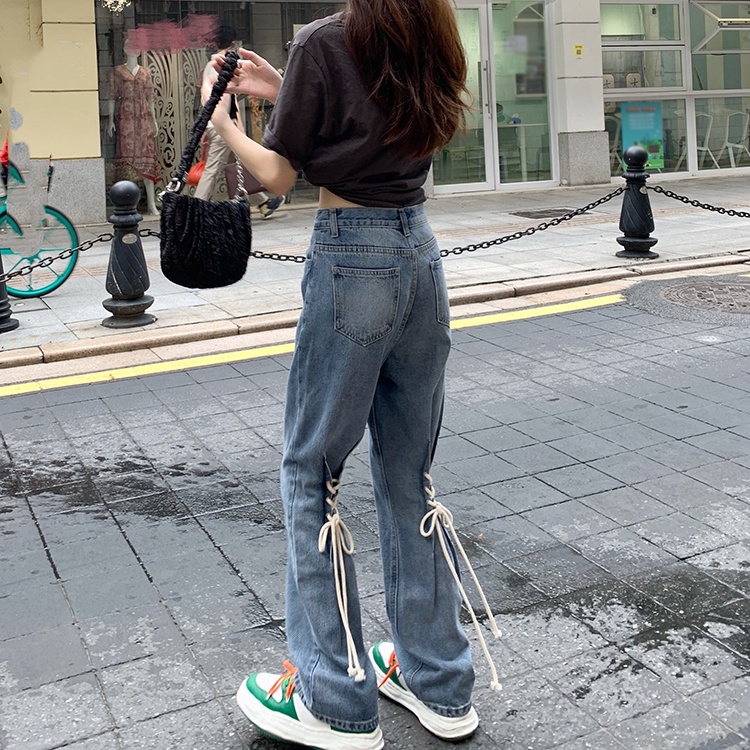 Quần jean ống rộng lưng cao thời trang Hàn Quốc sành điệu cho nữ