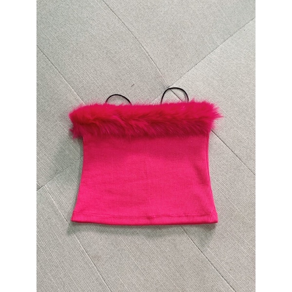 Áo croptop 2 dây phối lông cho bé